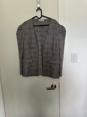 89th & Madison Gray Plaid Double-Breasted Blazer